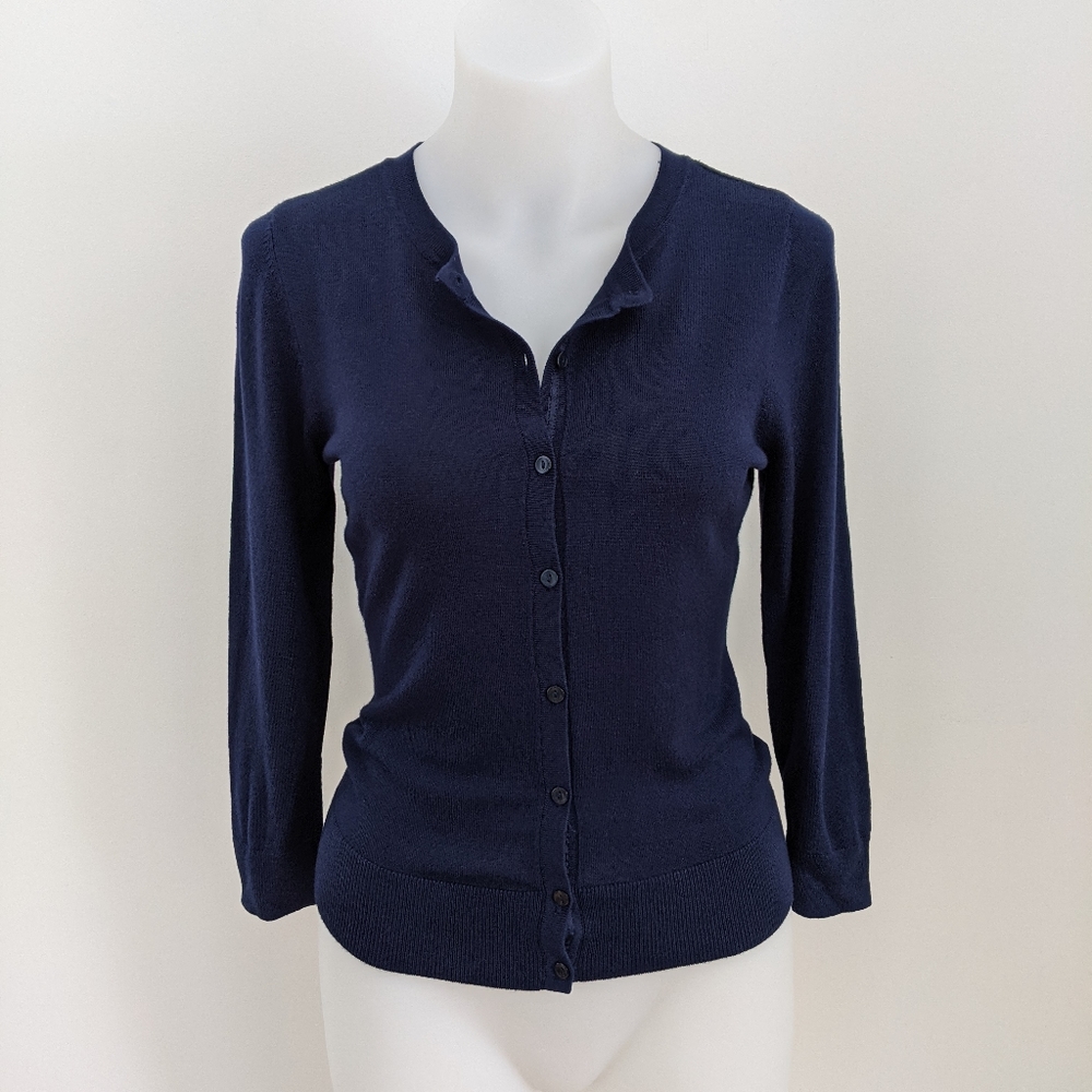 HALOGEN Crewneck Cardigan, Navy, XS